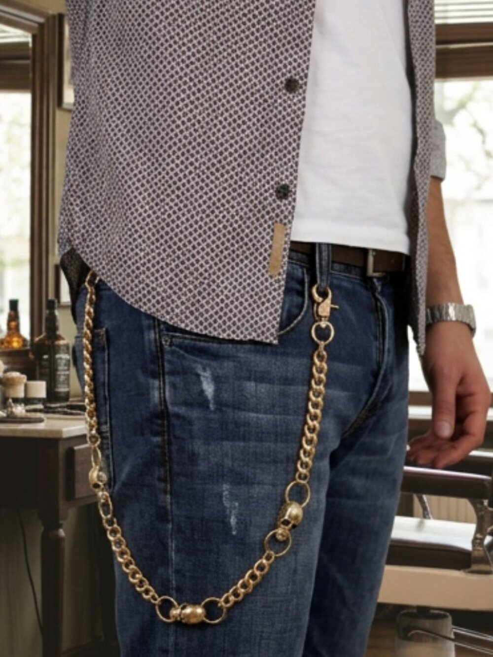 NEW Men Fashion Gold Metal Wallet Chain Thick Links Skulls KeyChain Biker 24"